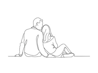 Obraz premium Couple sitting together looking away continuous line drawing