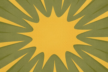 Retro comic book explosion burst with a dotted pattern background and textured effect, evoking a vintage graphic design aesthetic