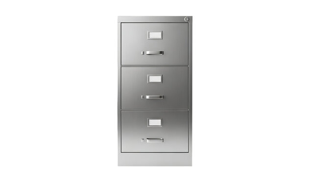 Modern metal filing cabinet with three drawers