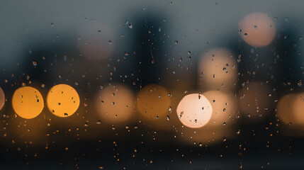 windowpane. A single raindrop sliding down a glass windowpane, blurred city lights visible. travel magazines, destination branding, designed for outdoor magazines and nature guides.