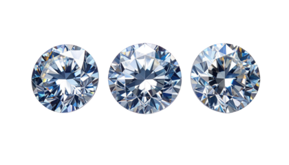 Three brilliant, round-cut gemstones sparkle against a stark black background