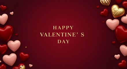 Red Background with Heart Shapes for Valentines Day Greeting Valentine's Day pink hearts gold hearts