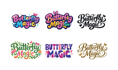 Butterfly Lettering Variations. Butterfly Magic. Set lettering. harmonious lettering variations of the same emblematic concept, each with different artistic