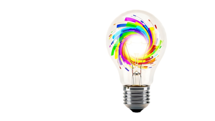 Creative idea represented by a colorful light bulb