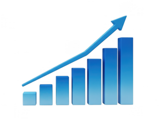 Ascending bar graph with blue gradient indicating growth isolated on transparent background