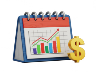 Financial planning and growth tracking calendar isolated on transparent background