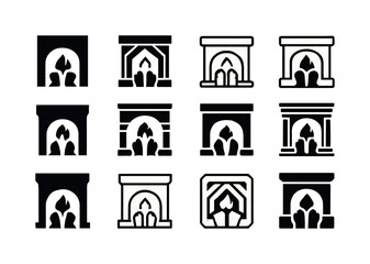 Naklejka premium Fireplace Icon Variations. People enjoying a warm fire in the fireplace. Icon set. Set Logo of people enjoying a warm fire in the fireplace: feet