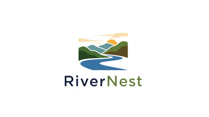 RiverNest Logo with River Landscape Design.