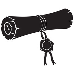 Vintage scroll with wax seal on white background