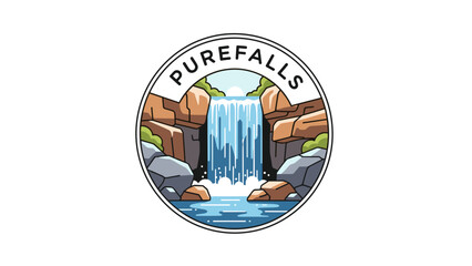 Waterfall Illustration with Rocks and Water.