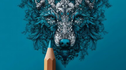 Wolf aus Bl&auml;ttern und Naturstrukturen
