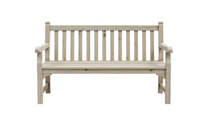 White wooden bench with slatted back and seat