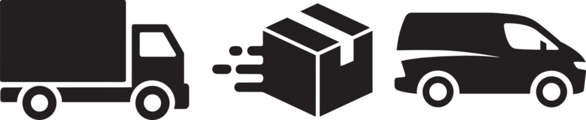 Logistics and shipping service icons with delivery truck cargo box and transport van silhouette © MC Creative