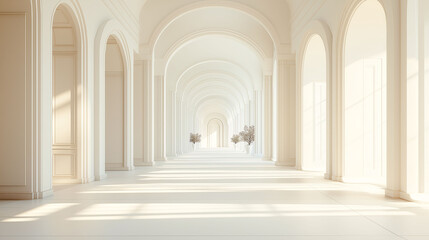 An ancient stone corridor featuring architectural arches and columns within a historic medieval monastery cloister or cathedral building interior