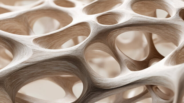 A bone-inspired lattice with smooth curves, biomimetic structure, natural geometry and minimalist abstract design