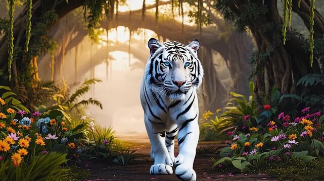 white bengal tiger walking in jungle video