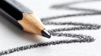 A macro shot of a sharp graphite pencil tip drawing curved lines on white paper, highlighting the graphite texture, precision, and the quiet, focused mood of creative sketching and design