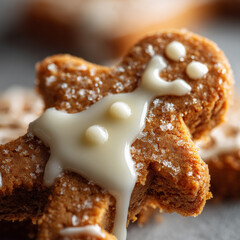 A close-up captures the delectable charm of a gingerbread man cookie, beautifully adorned with glistening icing, inviting sweetness.