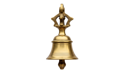 Golden bell with clapper and hanger on white background