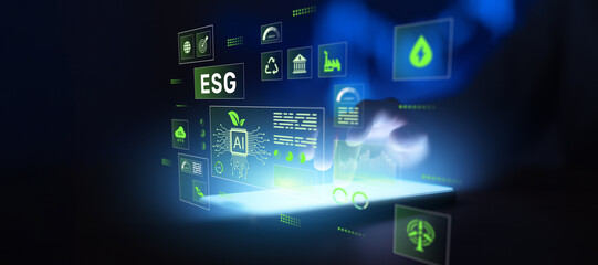 Sustainable Finance And ESG Management Interface Powered By Artificial Intelligence.