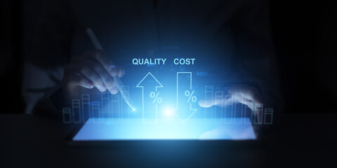 Quality Increase and Cost Reduction Indicators Displayed on Digital Analytics Interface.