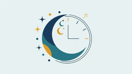 Moon Phase Clock with Celestial Elements Isolated on White Background