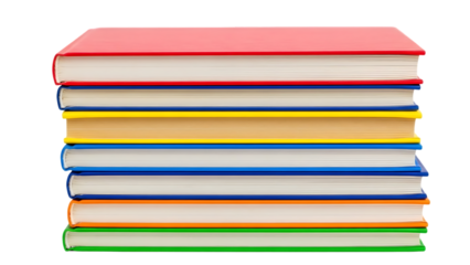 Stack of colorful books on white background
