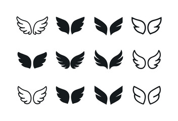 Fototapeta premium Angel Wings Logo Variations. Angel wings. Icon set. Set Logo of angel wings: feather cluster shape. harmonious logo variations of the same emblematic concept,