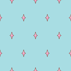 Cute simple seamless pattern with sparkle stars in pastel colors. Vector cartoon flat illustration. Perfect for print, wrapping paper, wallpaper, fabric, textile. Childish design.