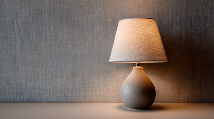 Stylish Table Lamp with Round Base Against Textured Grey Wall