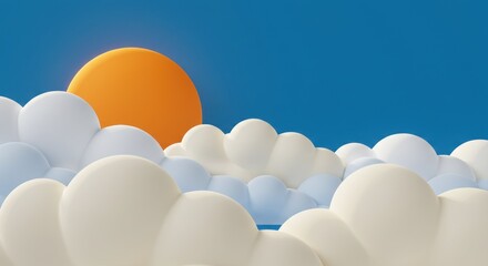 A serene digital illustration of a sunset behind fluffy clouds