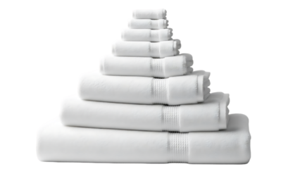 Stack of white towels arranged in pyramid shape