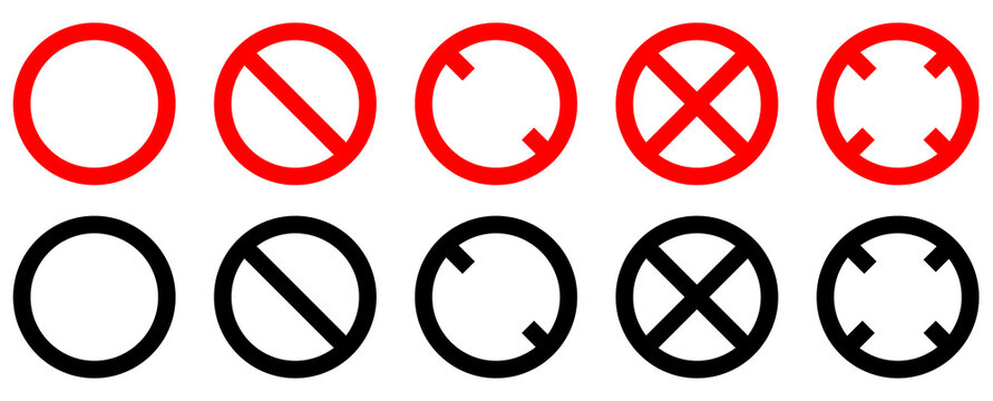 丸・危険・NG・注意マーク シンプルアイコンセット 赤色・黒色