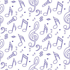 Music notes white purple outline simple Seamless pattern