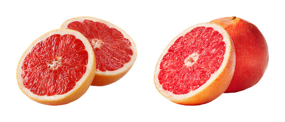 Fresh grapefruit slice and whole fruit PNG set with isolated on transparent background