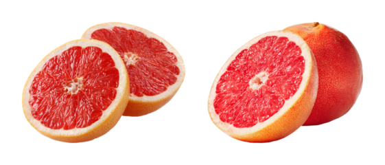 Fresh grapefruit slice and whole fruit PNG set with isolated on transparent background