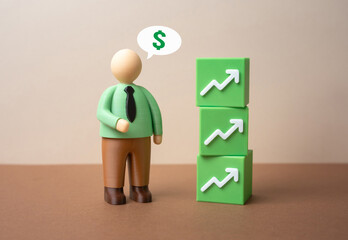 The businessman promises growth in income and margins. Optimistic projections and leadership messaging. Investor expectations, performance targets and motivation strategy. Risk of overpromising