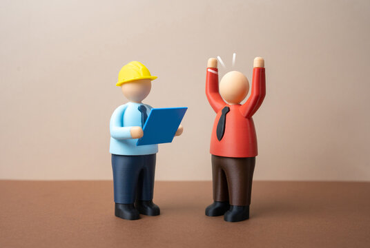 A person incompetent in engineering matters is arguing with a civil engineer. Expertise conflict concept, misinformation risk and decision errors. Professional authority, technical knowledge