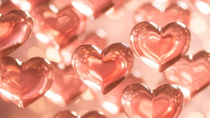 Obraz premium A close up view of scattered glistening red and pink heart shaped decorations