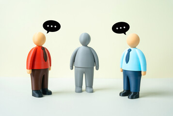 An impartial mediator resolves a conflict between businessmen or officials. Neutral negotiation process, conflict resolution and dialogue. Restoring cooperation, trust building