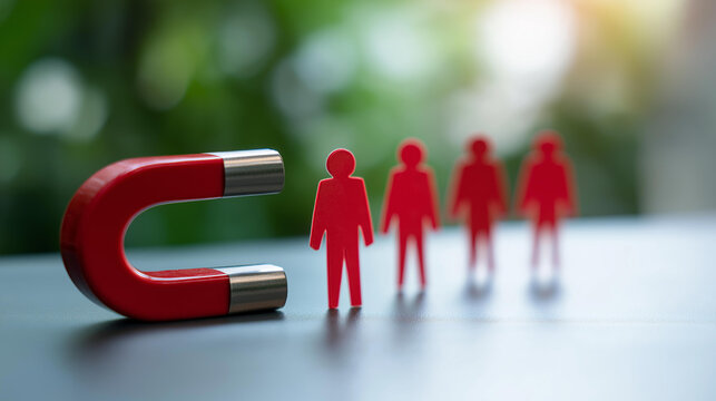 Magnet attracting paper cutout figures lead generation concept  customer acquisition marketing attraction business magnetism client recruitment sales strategy