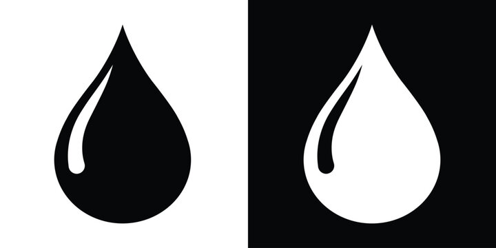 Stylized water droplet icons in black and white contrast, emphasizing symmetry and negative space. Ideal for UI design, eco branding, minimal art, and visual perception themes.
