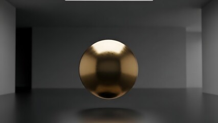 A golden egg shaped object floating in a dark minimalist studio space