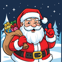 Jolly Santa Claus Carrying Gift Bag in Snowy Night