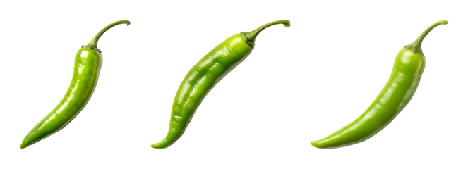 Fresh green chili pepper PNG set with isolated on transparent background