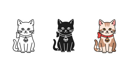 Obraz premium Three Cats with Collars Illustration