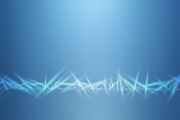 Abstract blue digital background with glowing network lines and light wave pattern.