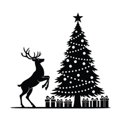 Christmas Reindeer and Tree Silhouette with Gift Boxes