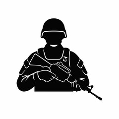 Military Soldier Silhouette Holding Assault Rifle for Tactical Army Logo Vector