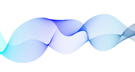 Abstract blue gradient wave lines isolated on white background with flowing curved linear patterns, smooth parallel curves creating elegant motion, digital sound and modern technology vector harmony